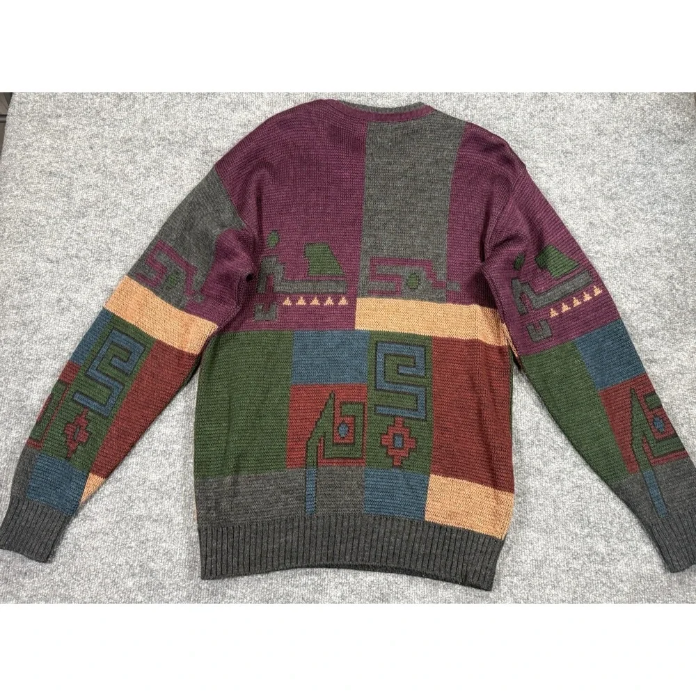 Vintage Wool 80s Crewneck Sweater Bill Cosby Grandpa Cabin Core Aztec Lodge Cozy